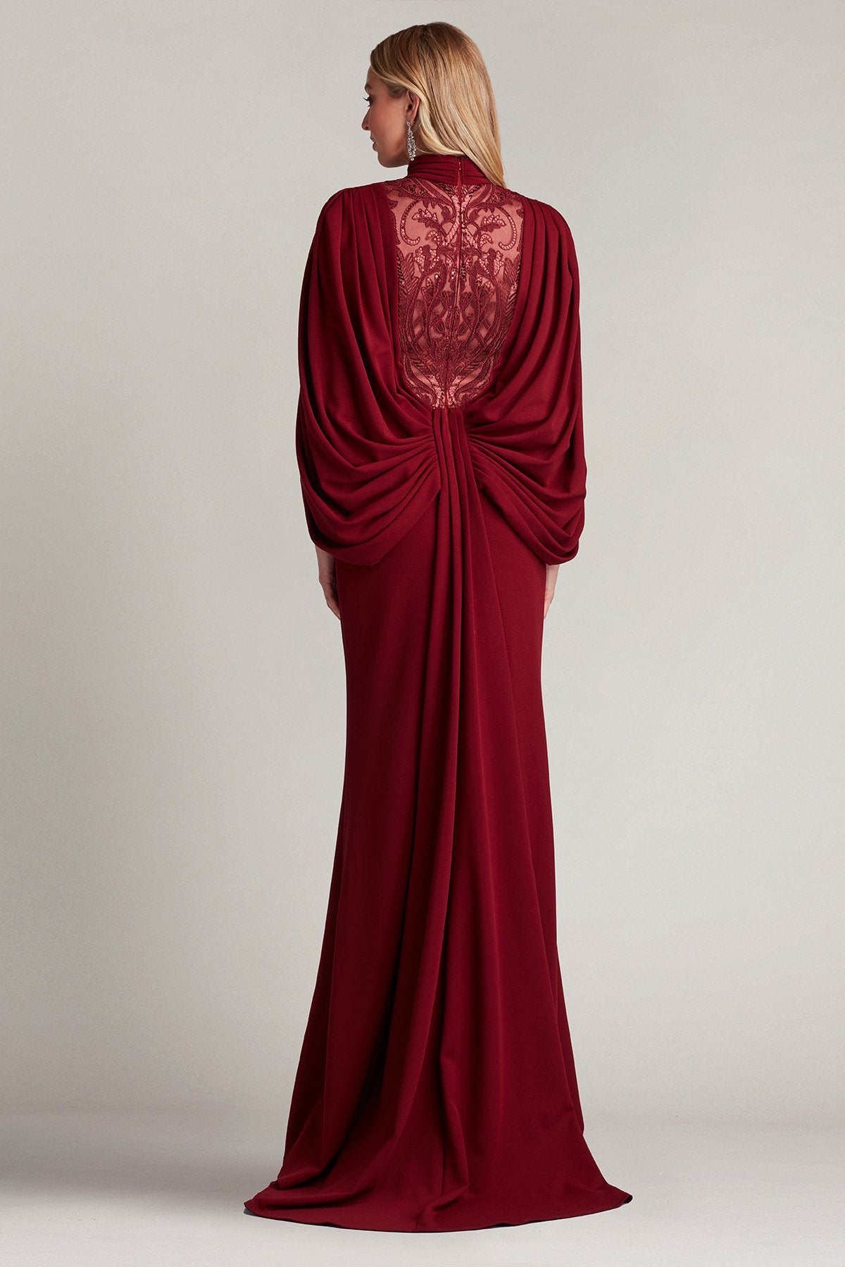 Emmeline Draped Cape-Sleeve Gown – Tadashi Shoji Official Online