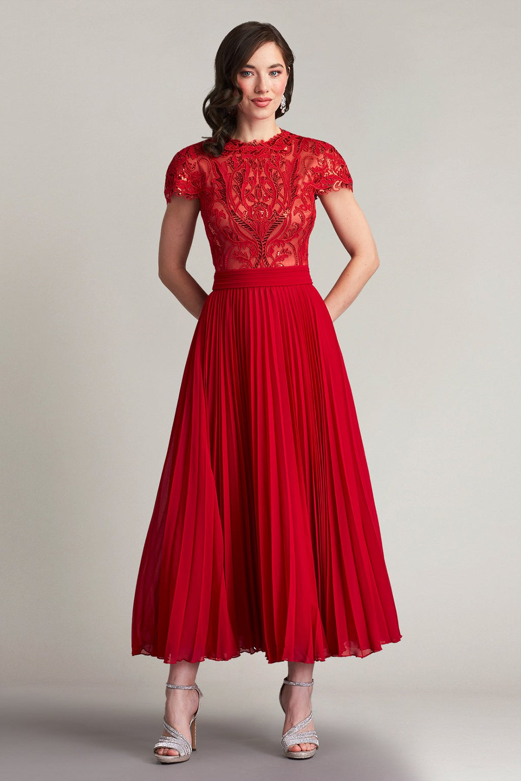 Ora Sequin Embroidered Pleated Midi Dress