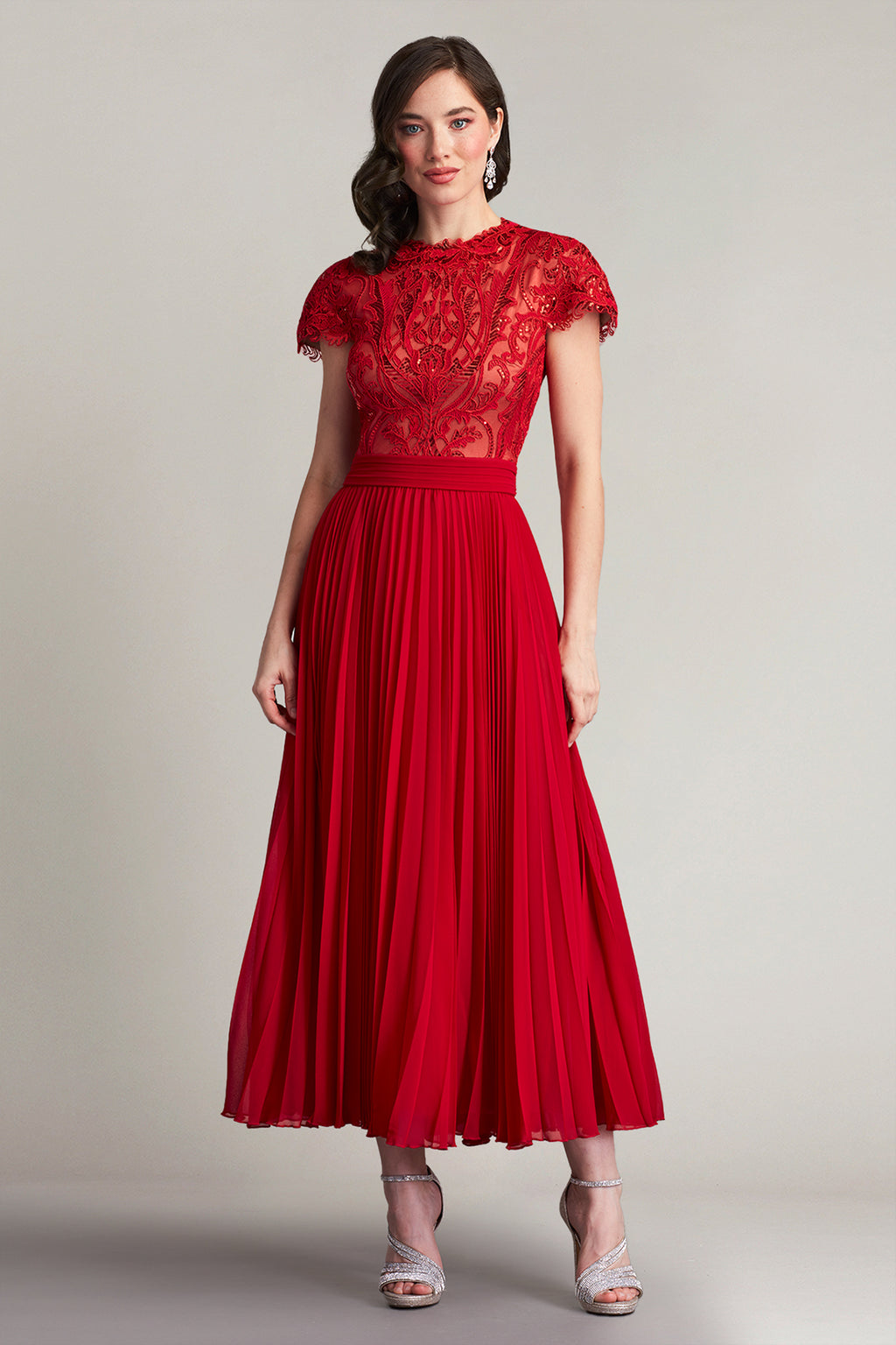 Ora Sequin Embroidered Pleated Midi Dress