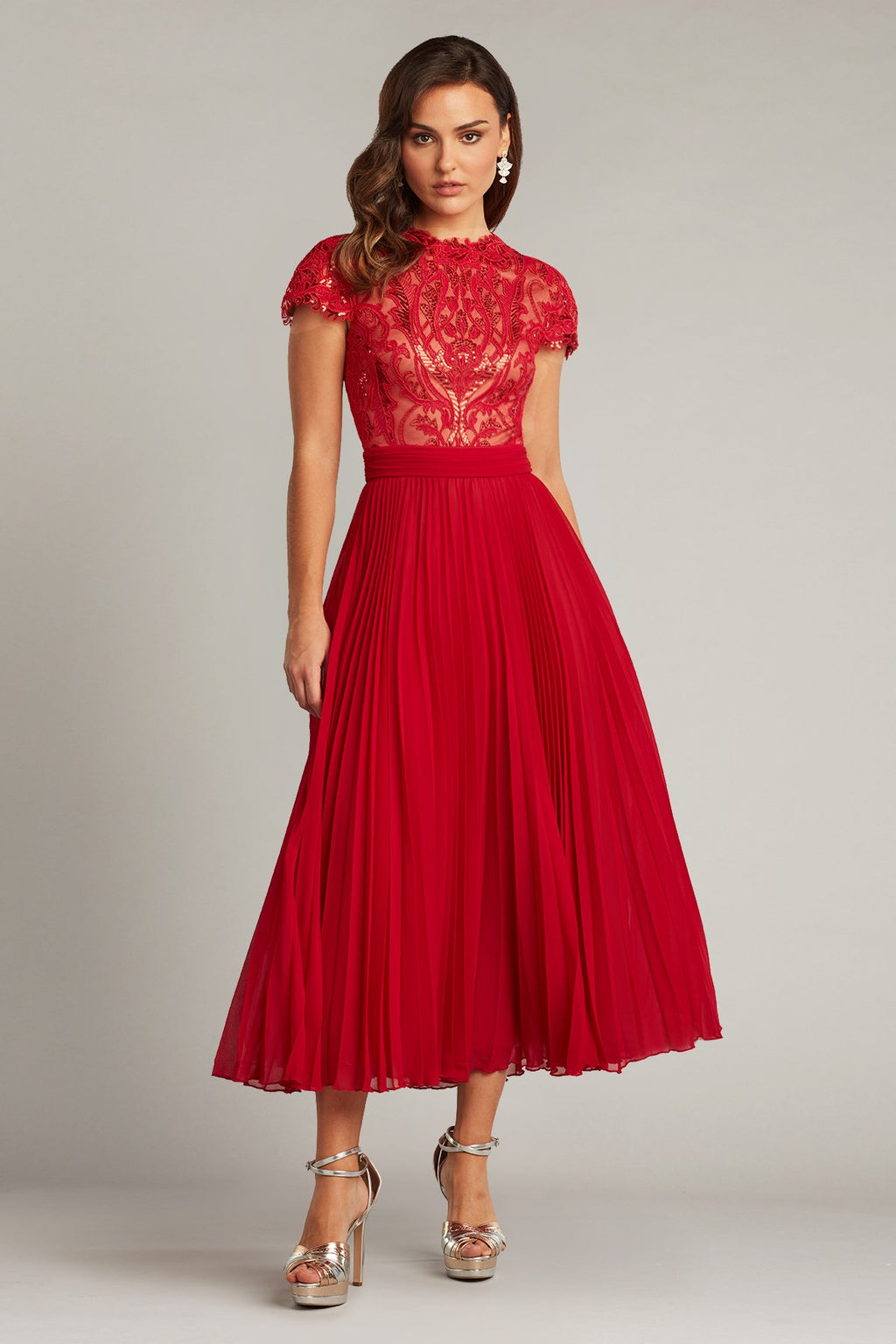 Ora Sequin Embroidered Pleated Midi Dress