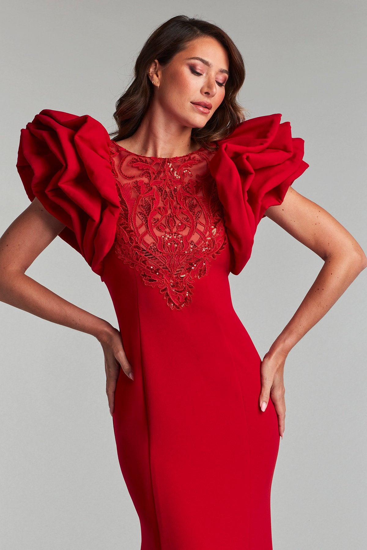 Romilly Shoulder Ruffle Gown