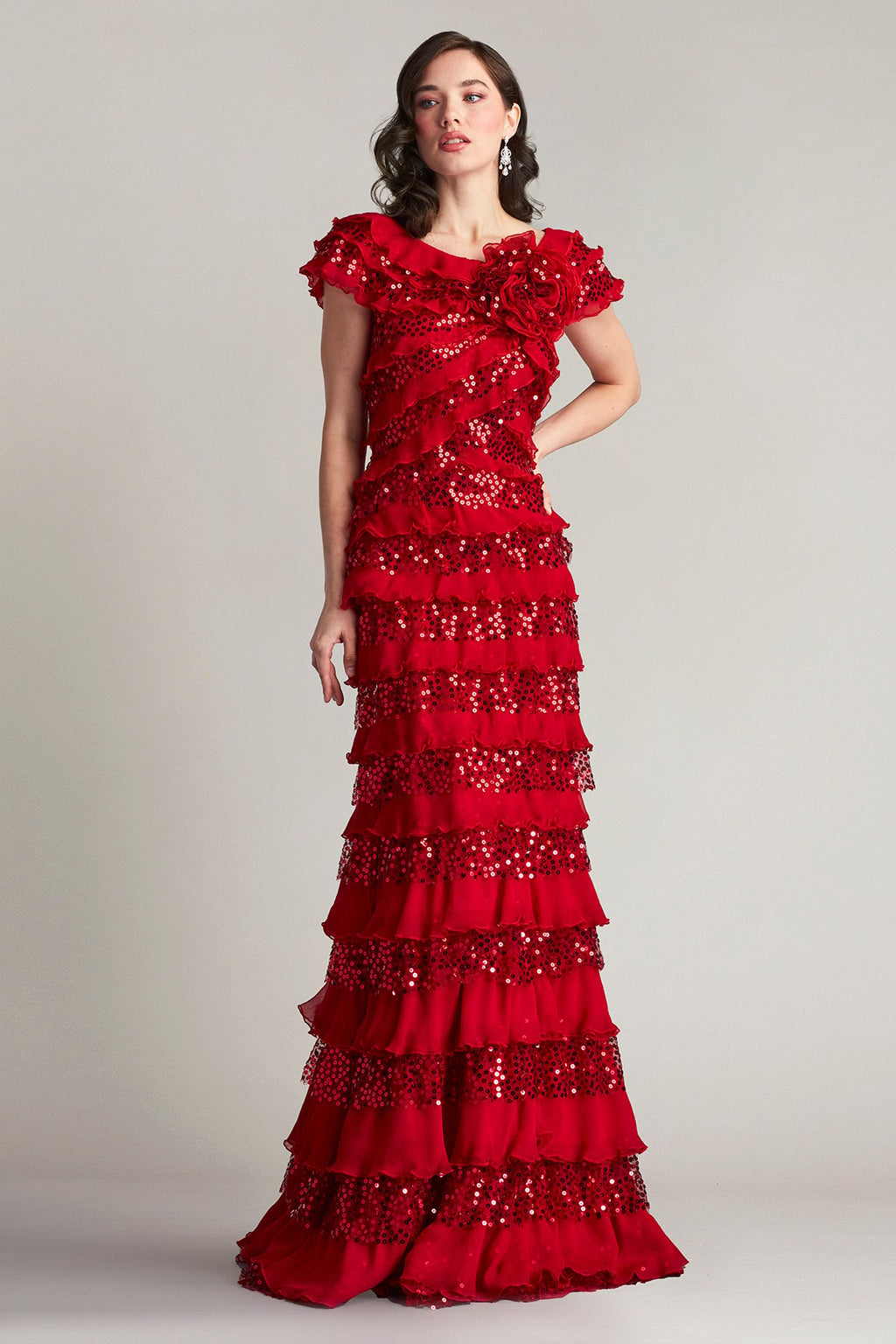 Eston Embellished Tiered Ruffle Gown