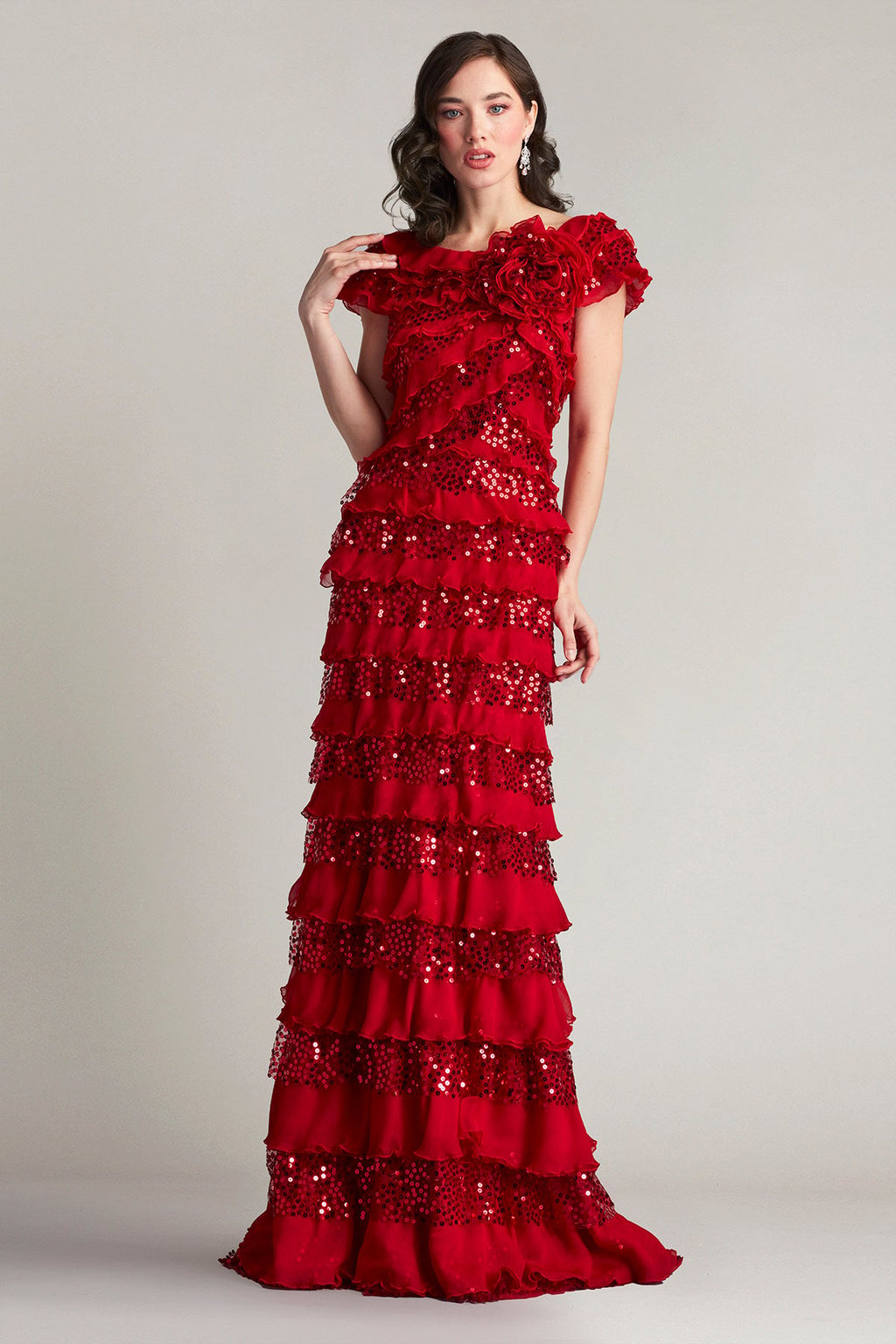 Eston Embellished Tiered Ruffle Gown