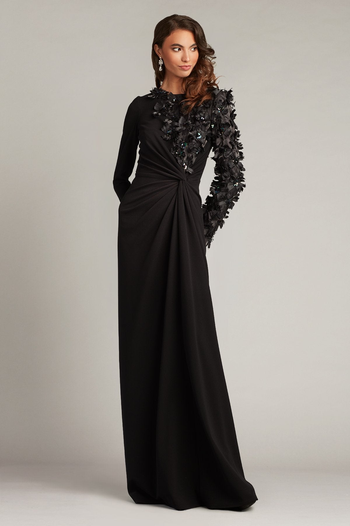 Laar Asymmetric Floral Appliquéd Gown