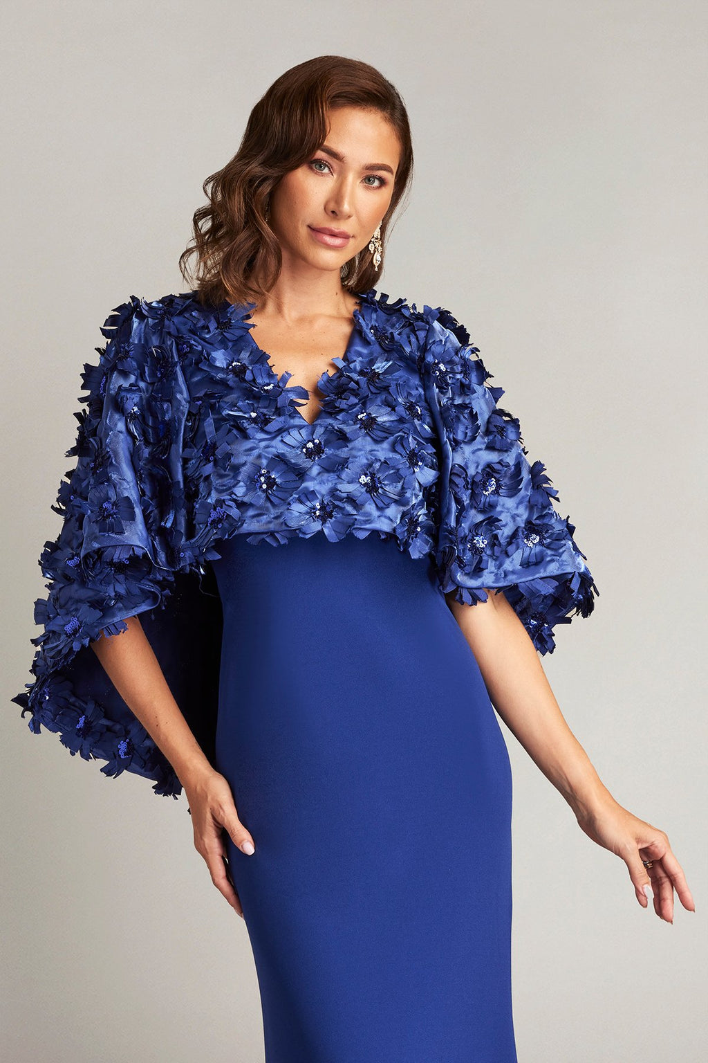 Elyza Satin Flower Overlay Gown