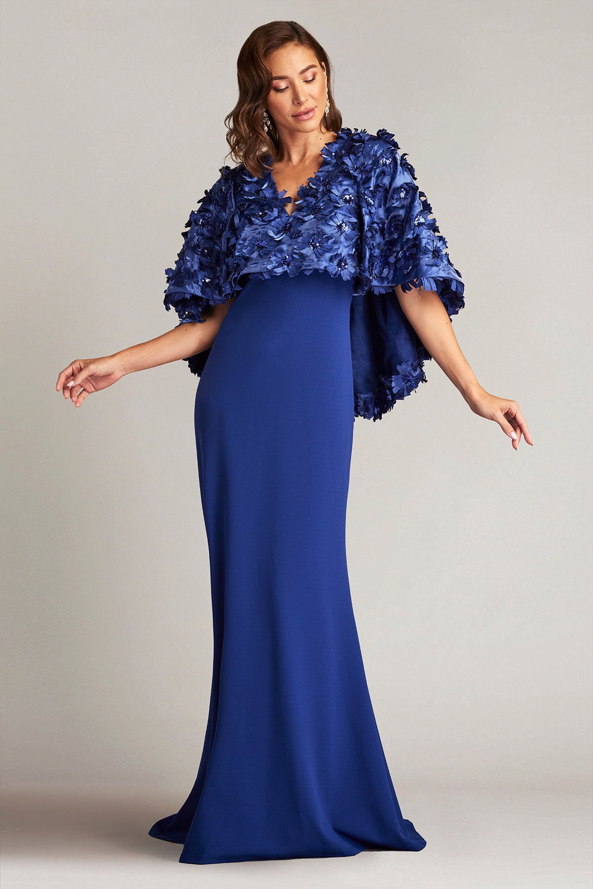 Elyza Satin Flower Overlay Gown