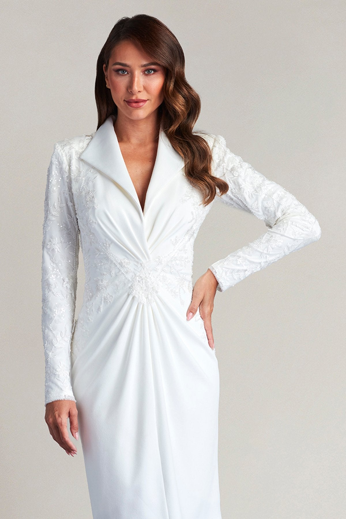 Eisman Plunging Collar Embroidered Dress