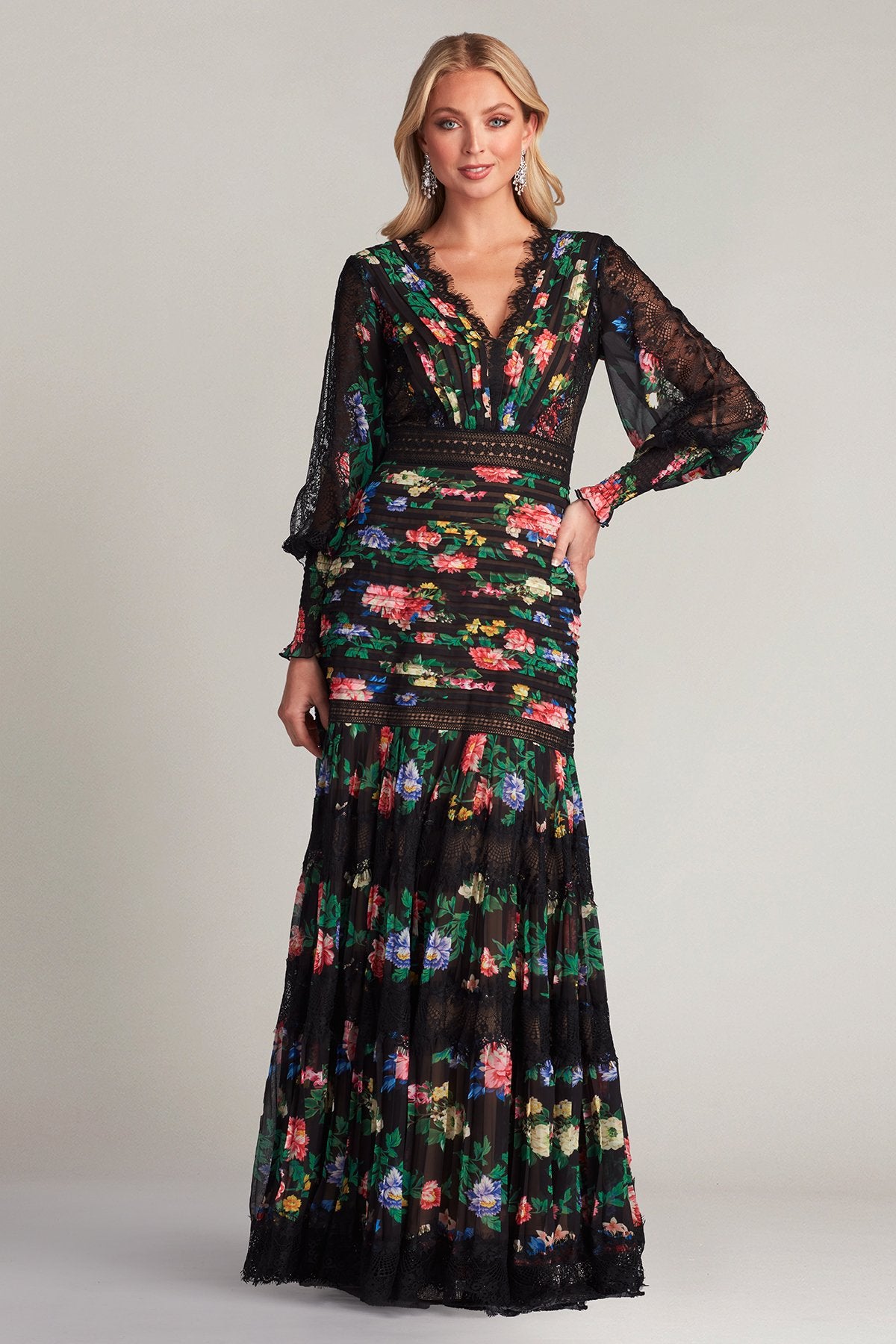 Lorely Pleated Floral Print Gown
