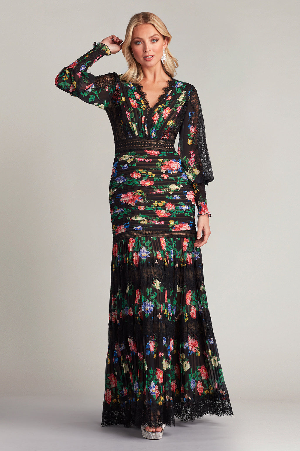 Lorely Pleated Floral Print Gown