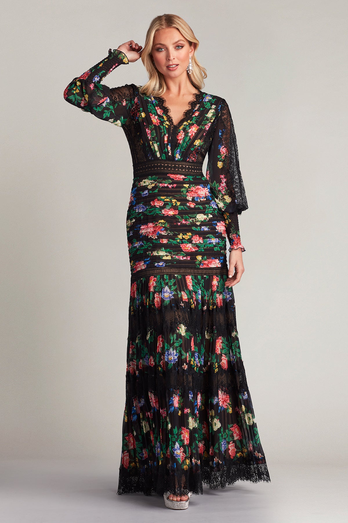 Lorely Pleated Floral Print Gown