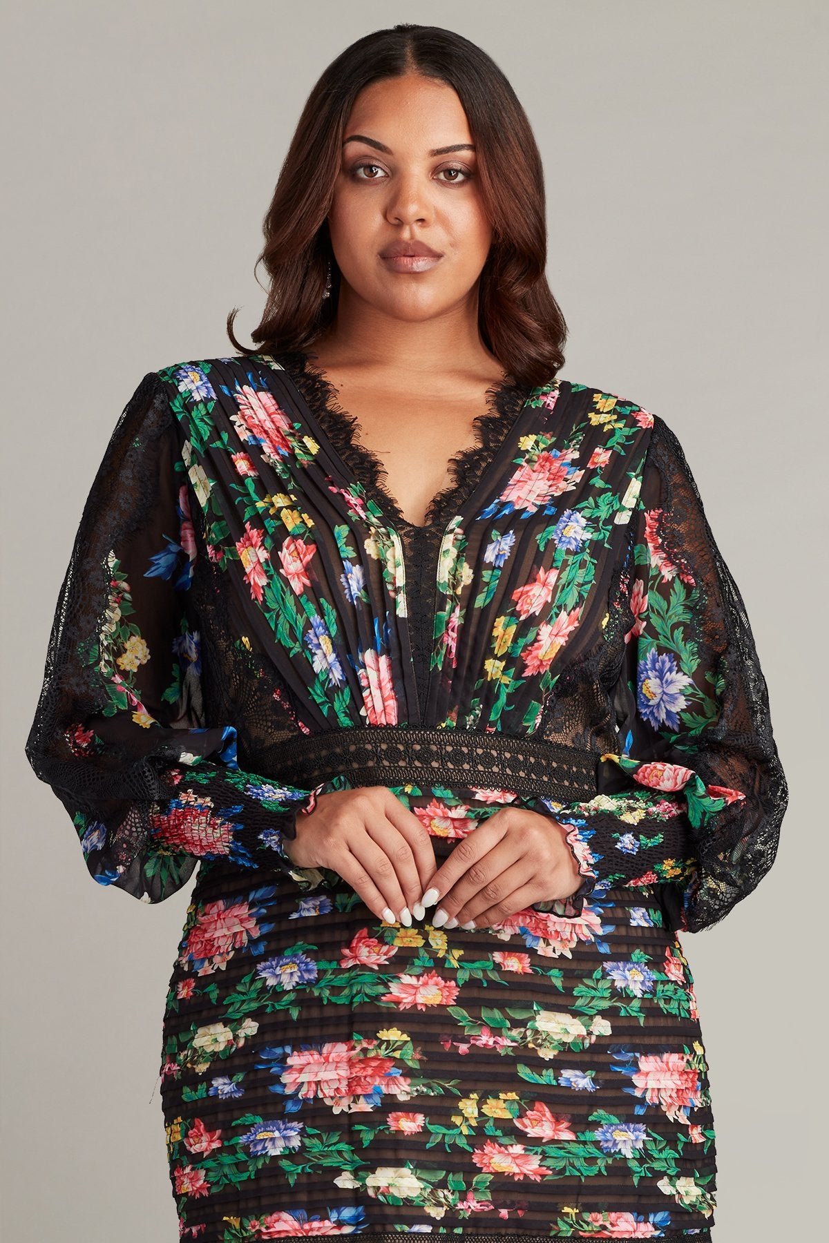 Lorely Pleated Floral Print Gown - PLUS SIZE