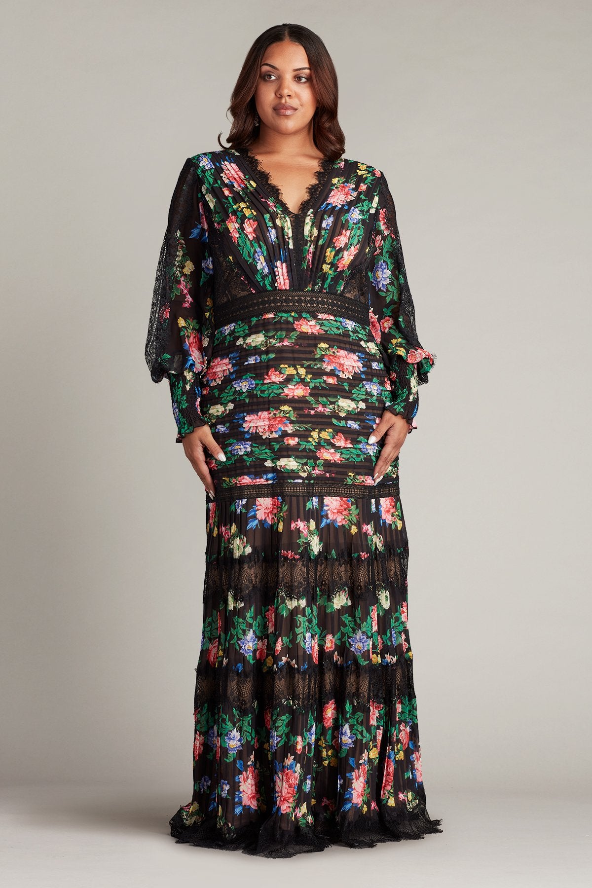 Lorely Pleated Floral Print Gown - PLUS SIZE