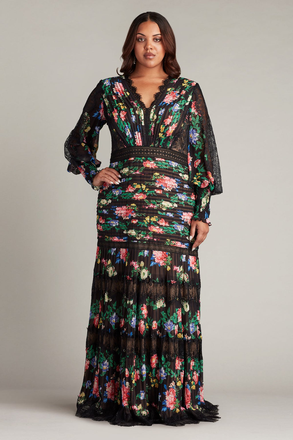 Lorely Pleated Floral Print Gown - PLUS SIZE