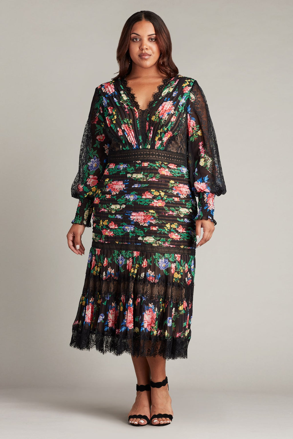 Lorely Pleated Floral Print Dress - PLUS SIZE