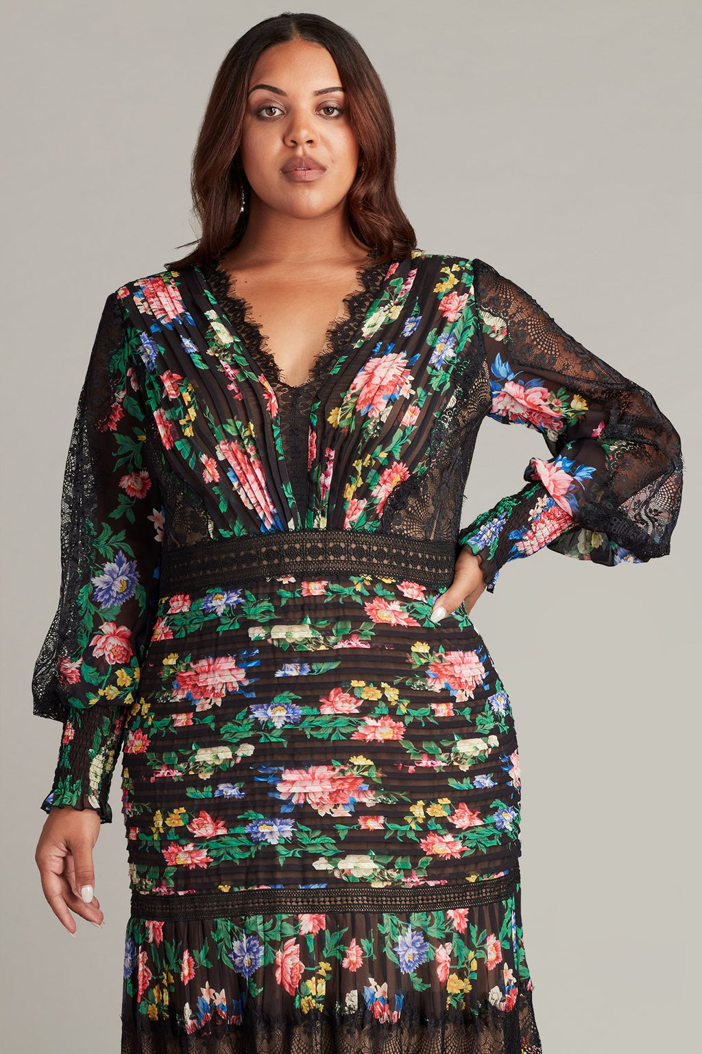 Lorely Pleated Floral Print Dress - PLUS SIZE