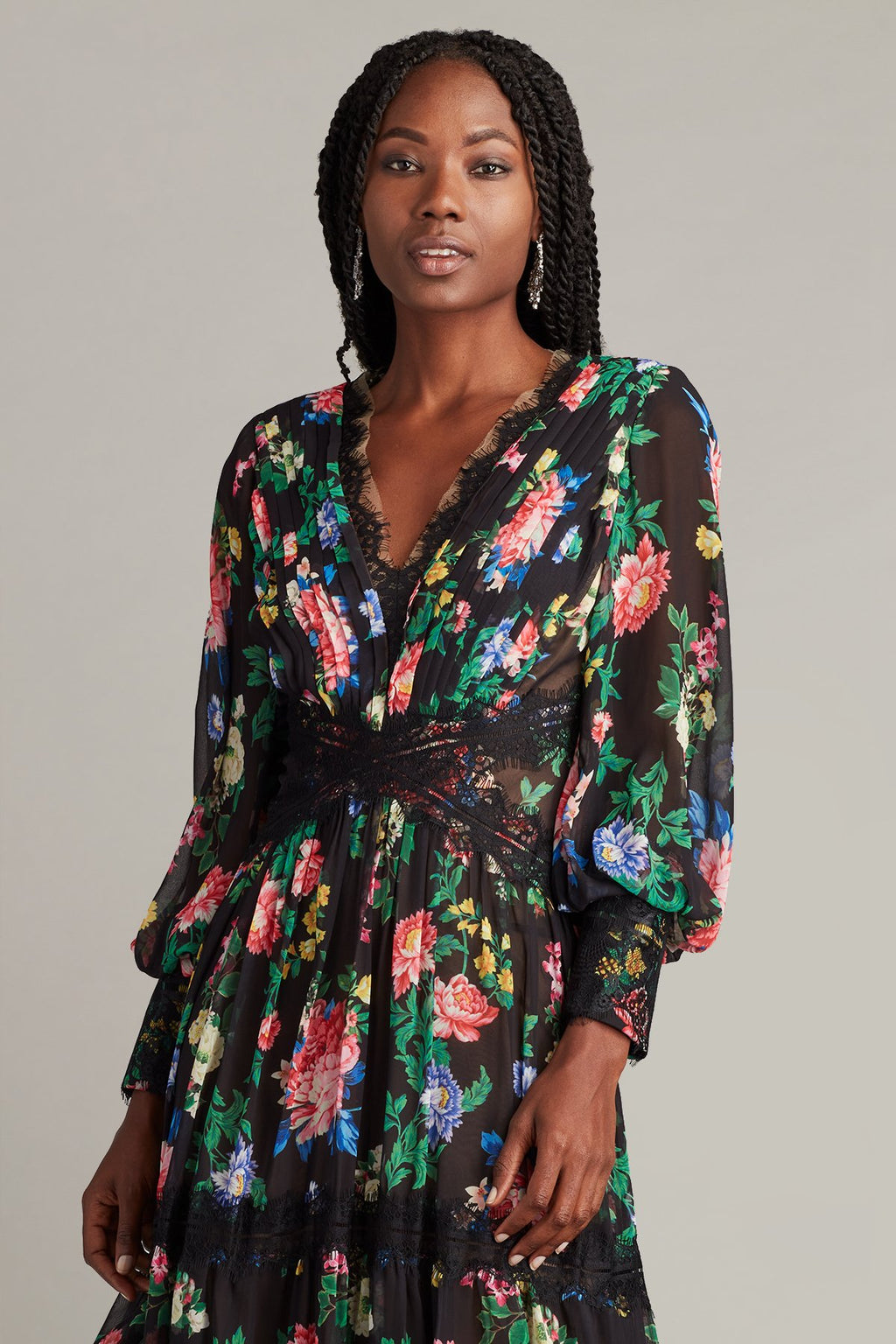 Calvy Floral Print Midi Dress