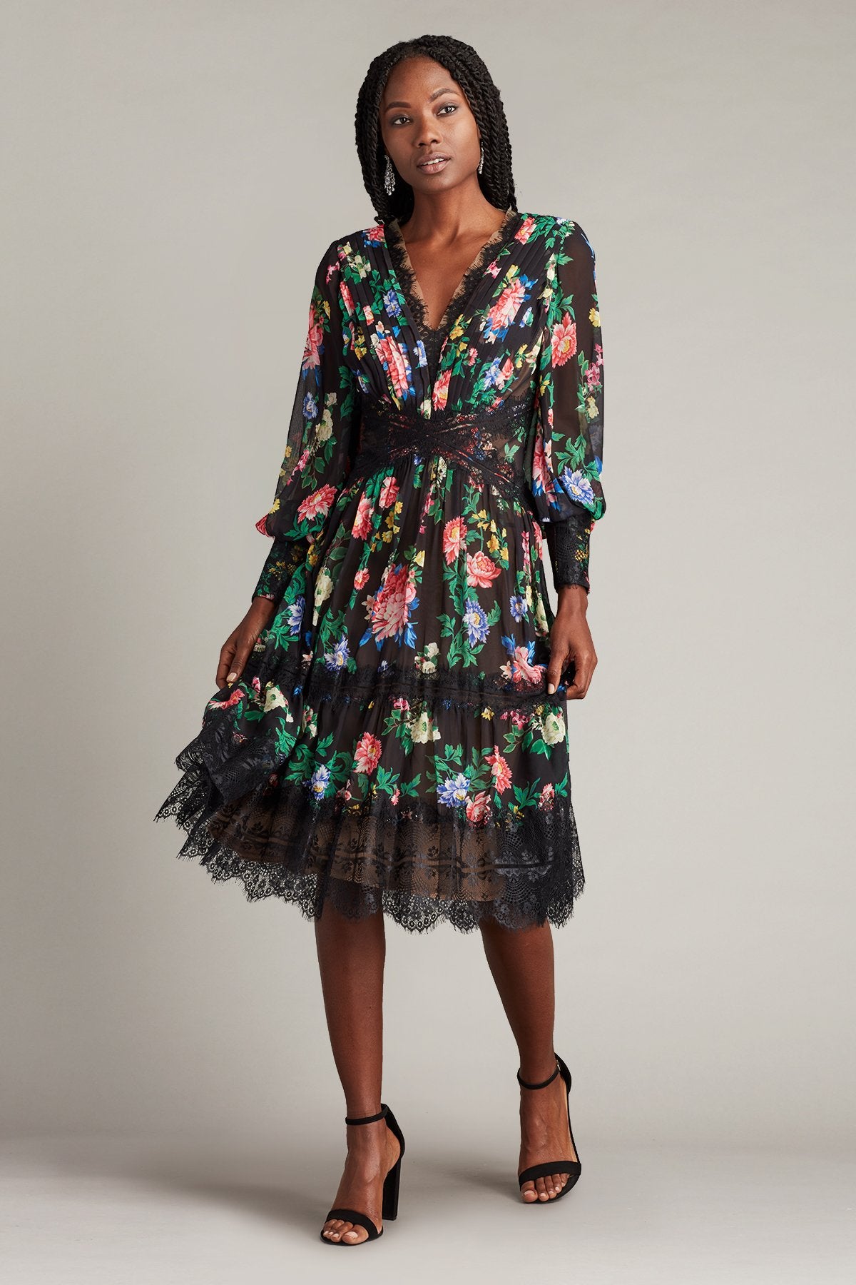 Calvy Floral Print Midi Dress