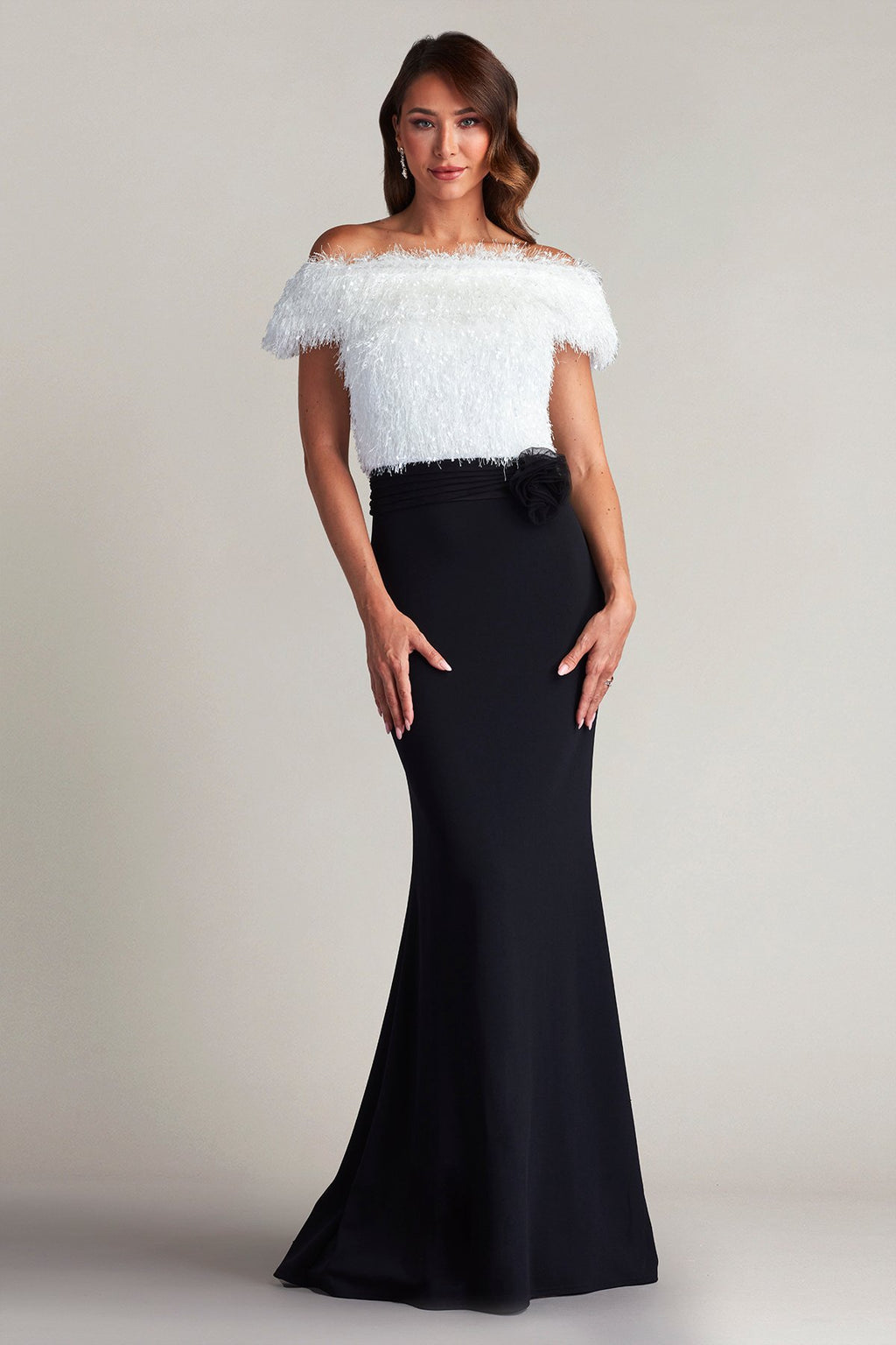 Jana Eyelash Yarn & Crepe Gown