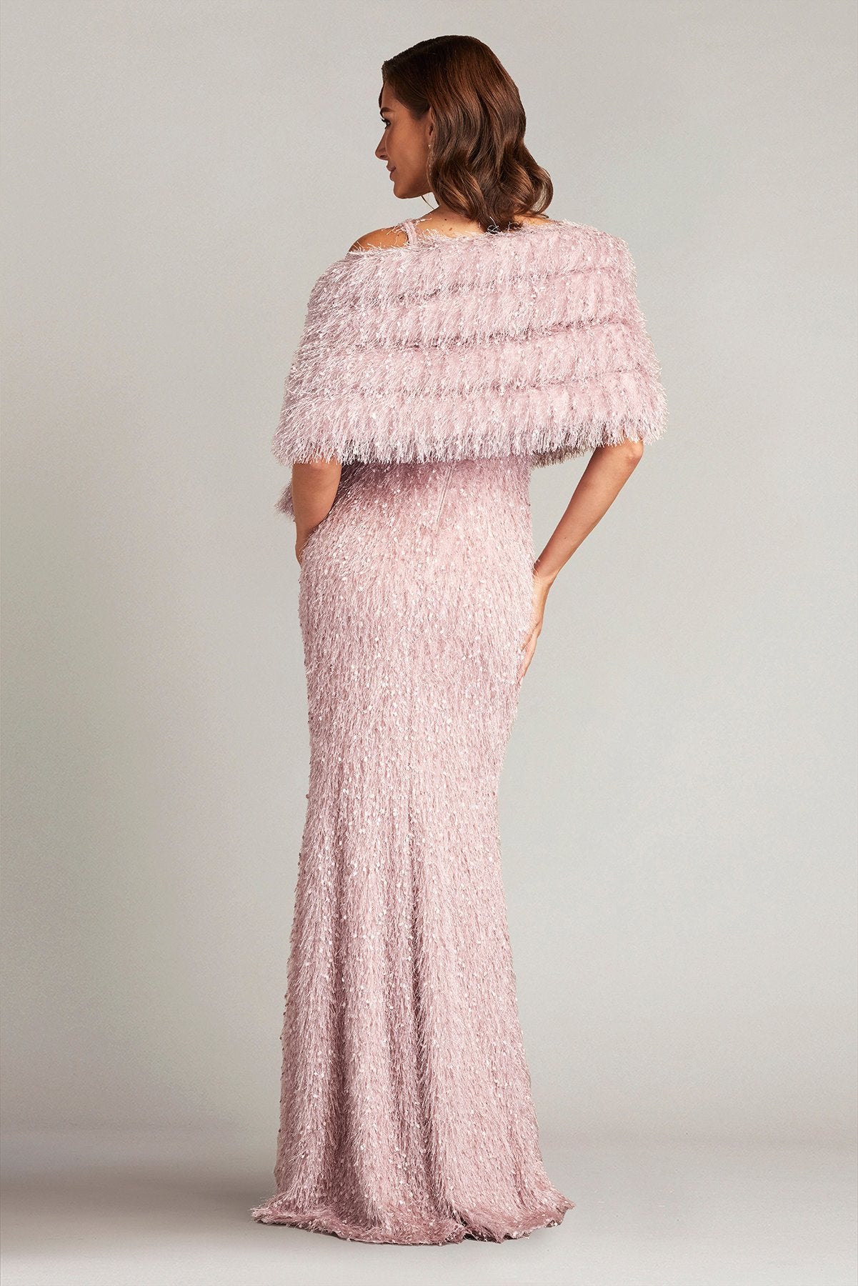 Pip Eyelash Yarn Spaghetti Strap Gown with Stole