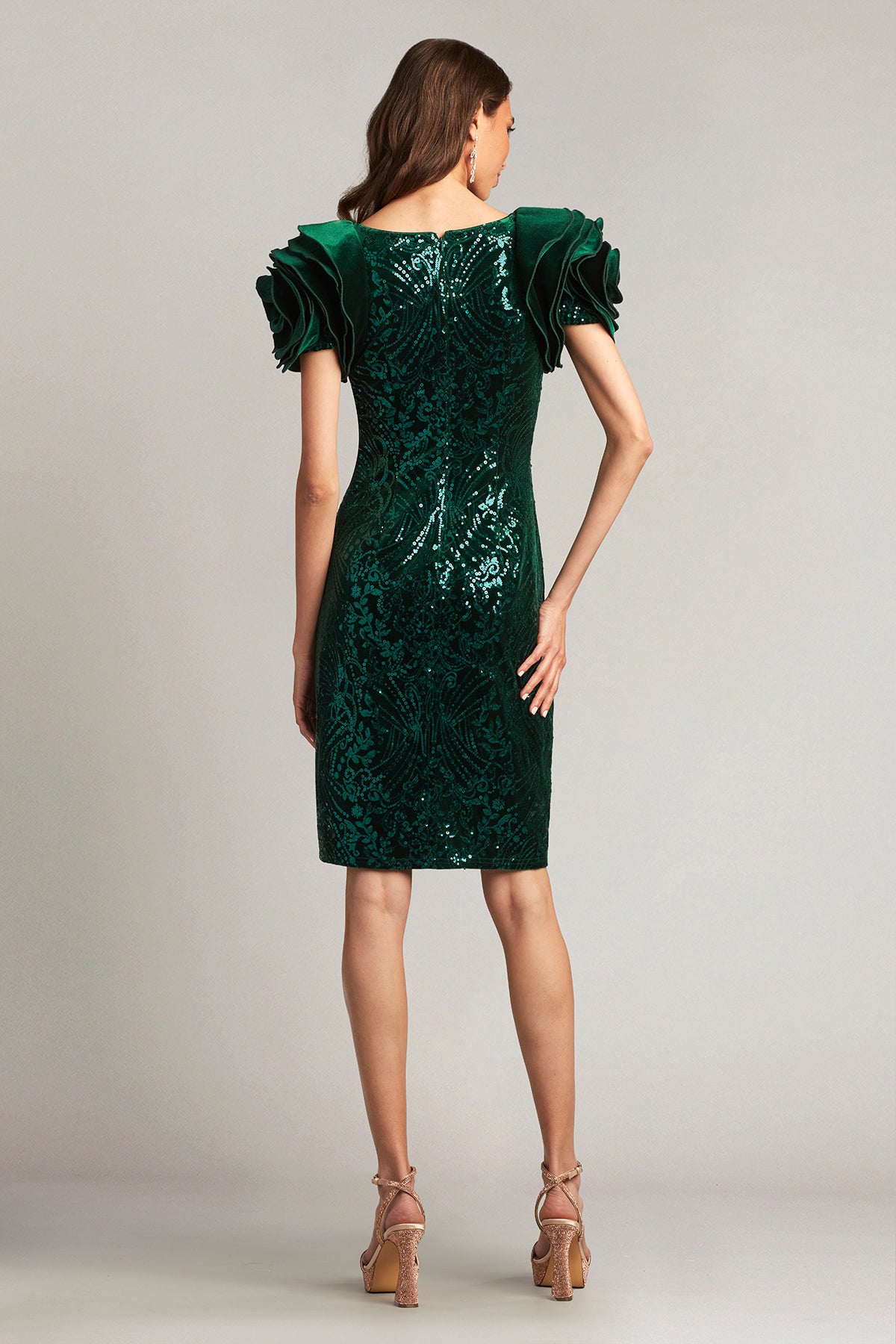 Braya Sequin Velvet Rosette Sleeve Dress