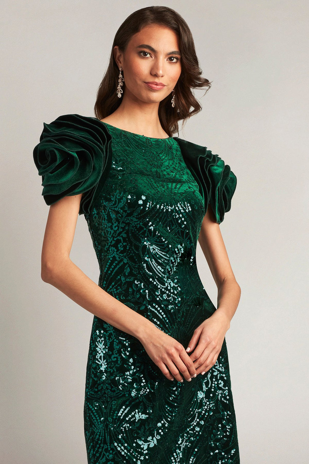 Braya Sequin Velvet Rosette Sleeve Dress