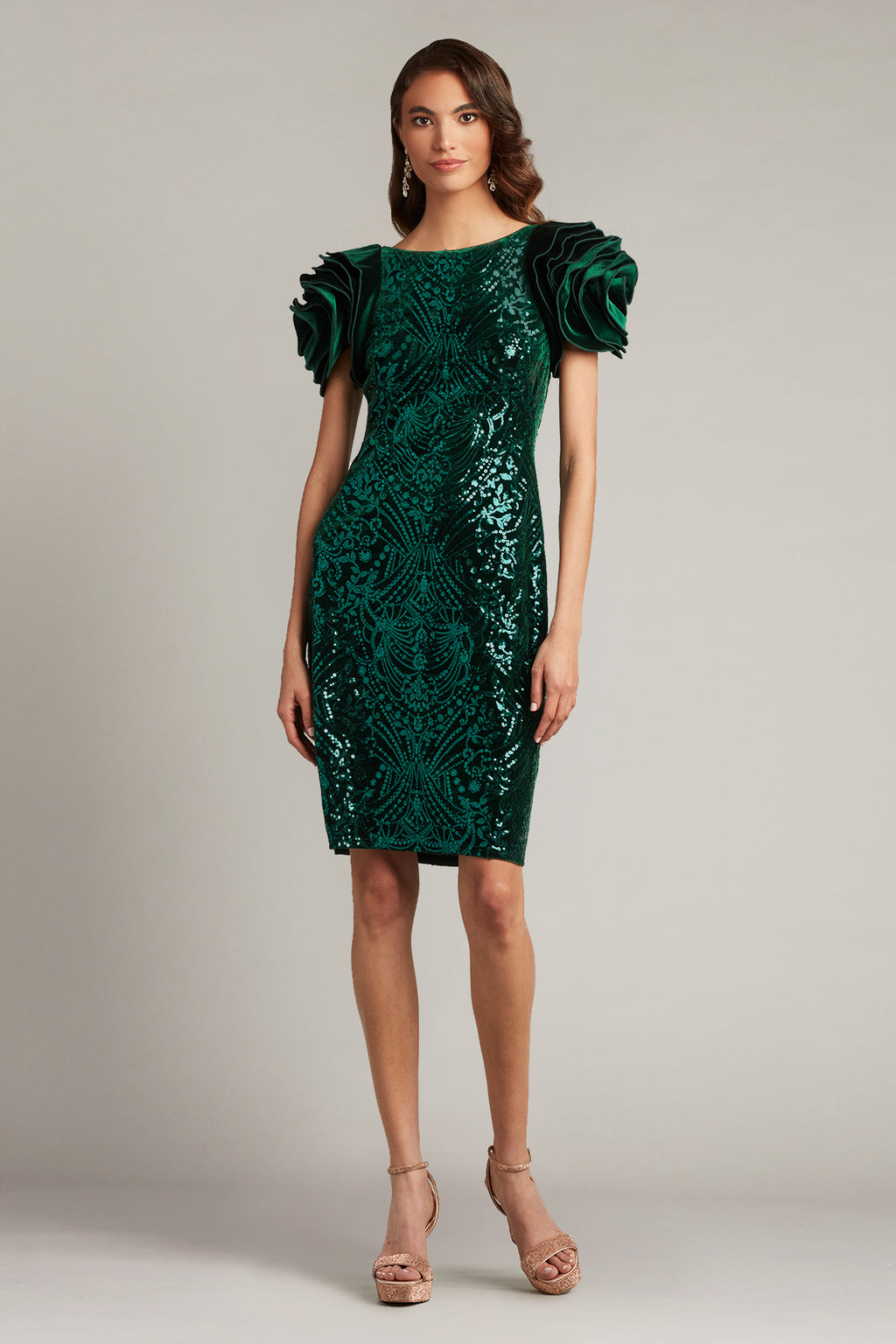 Braya Sequin Velvet Rosette Sleeve Dress
