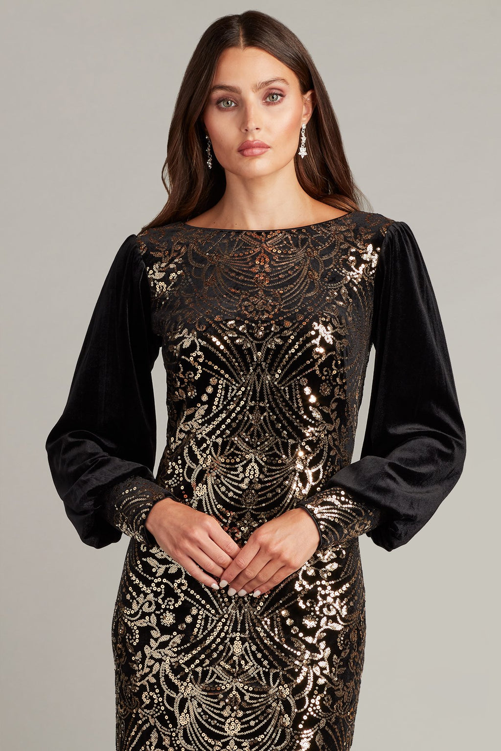 Hazine Sequin Embroidered Velvet Dress