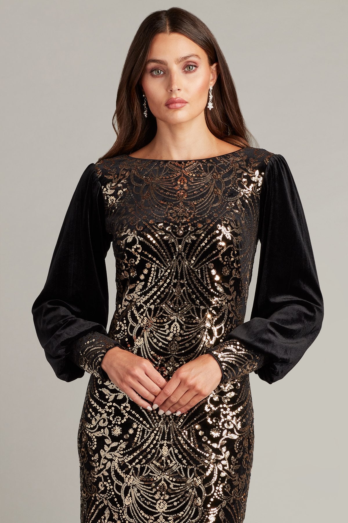 Hazine Sequin Embroidered Velvet Dress