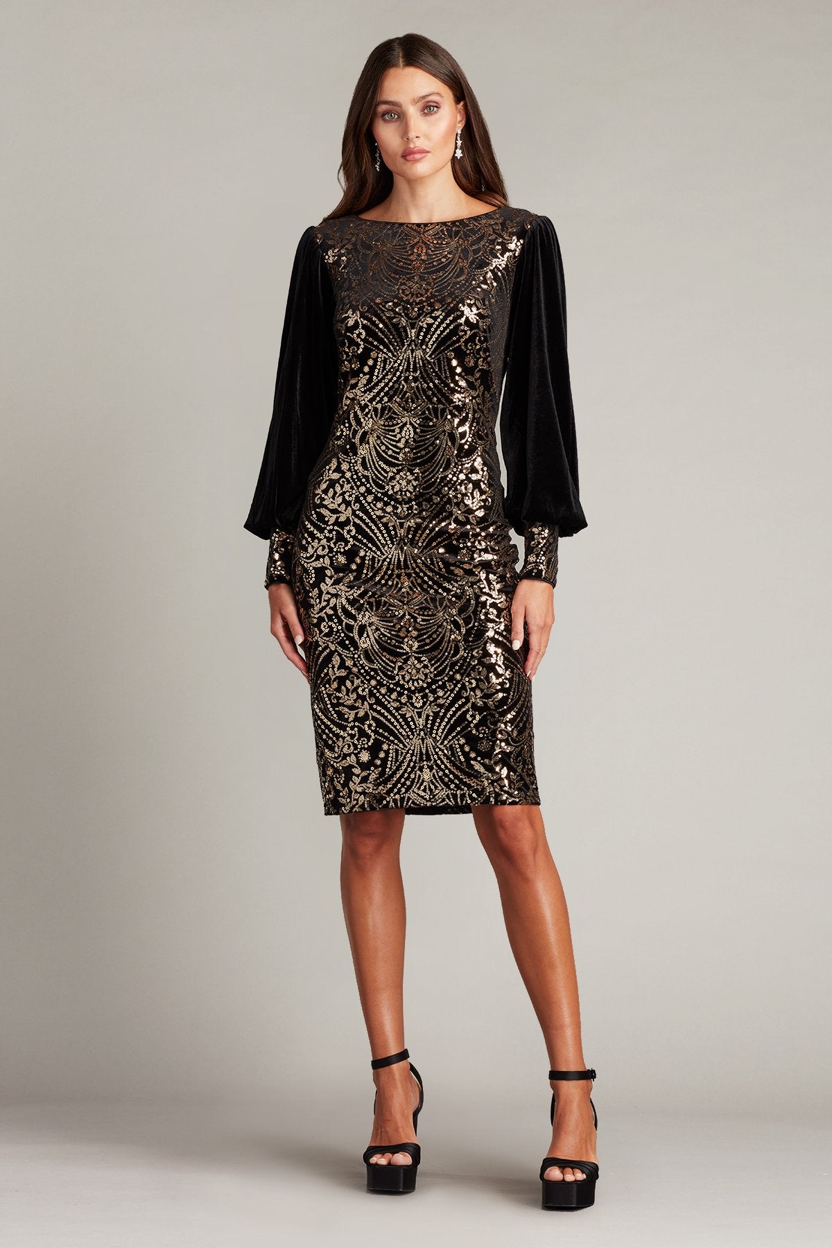 Hazine Sequin Embroidered Velvet Dress
