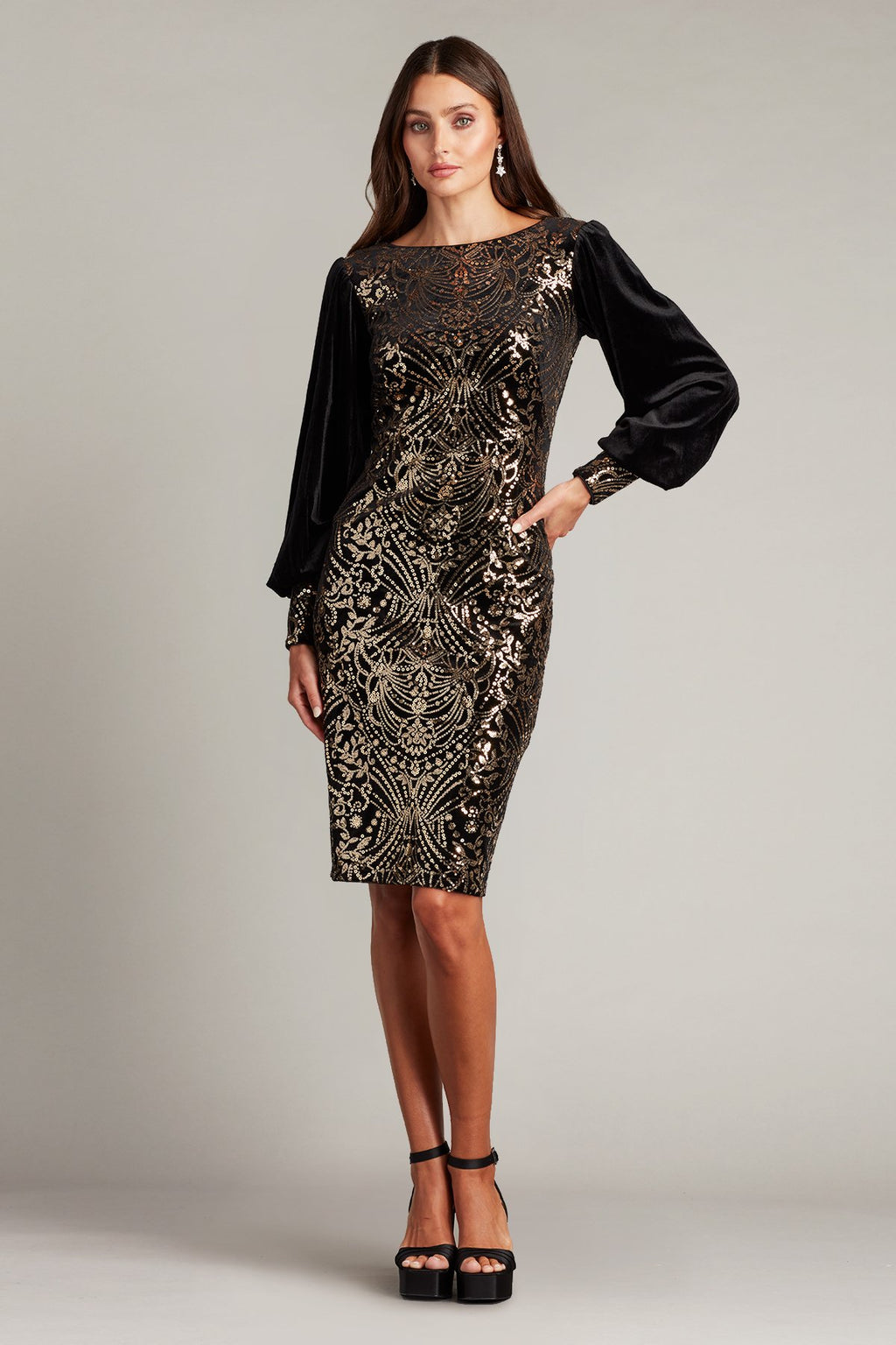 Hazine Sequin Embroidered Velvet Dress