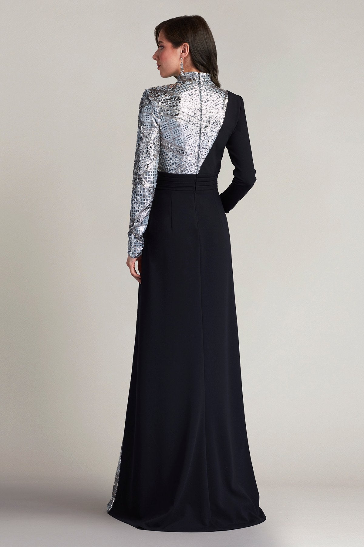 Elody Patchwork Sequin Draped Gown