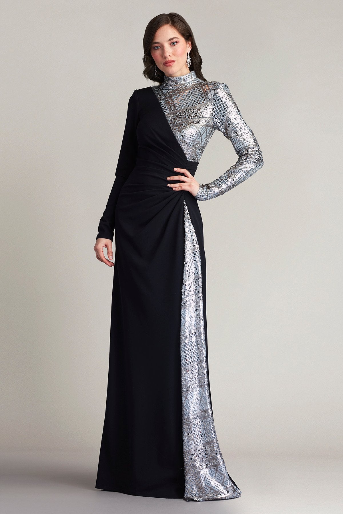 Elody Patchwork Sequin Draped Gown