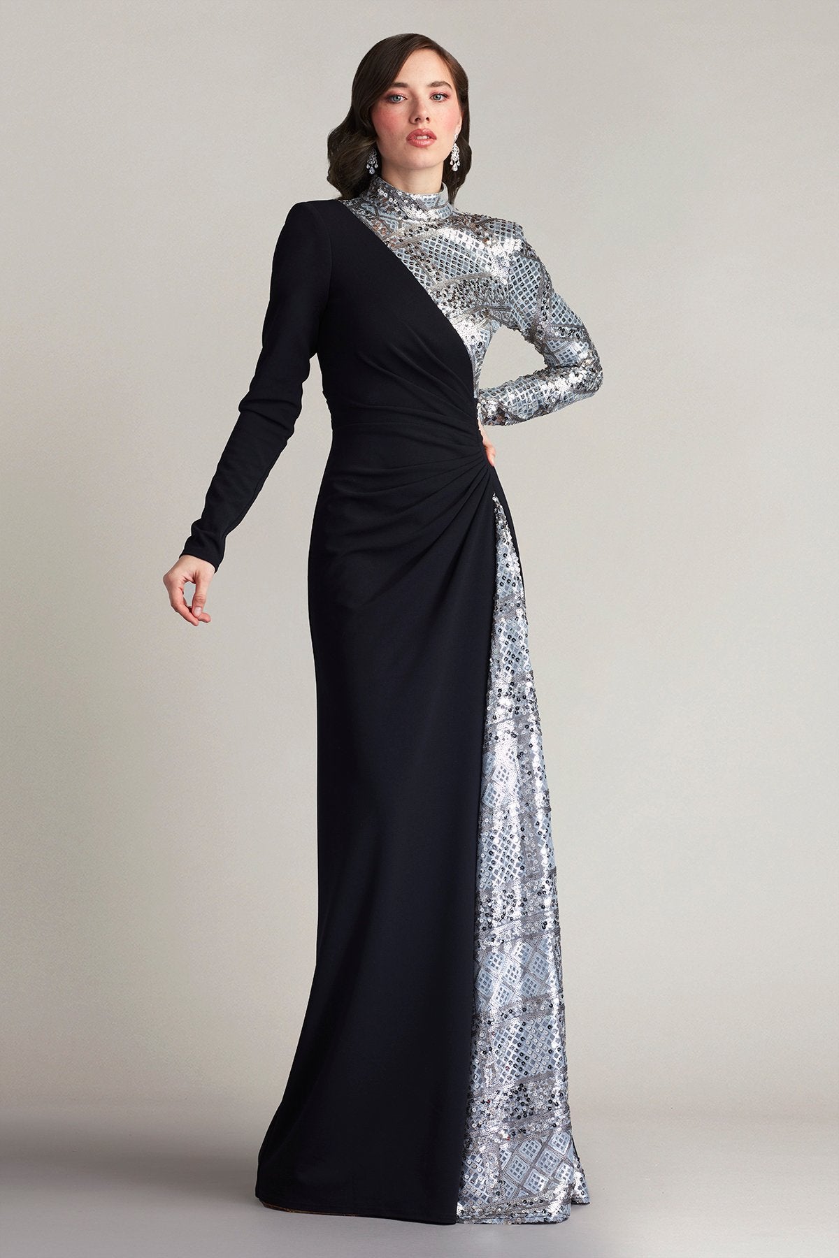 Elody Patchwork Sequin Draped Gown