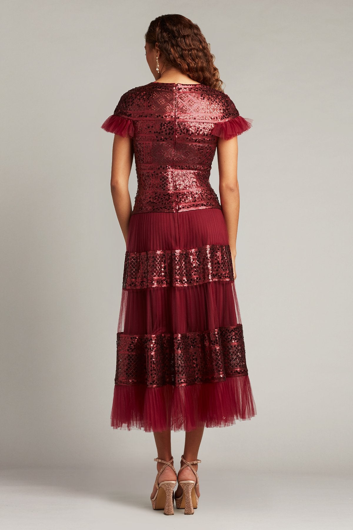 Forry Patchwork Sequin Tulle Tea-Length Dress