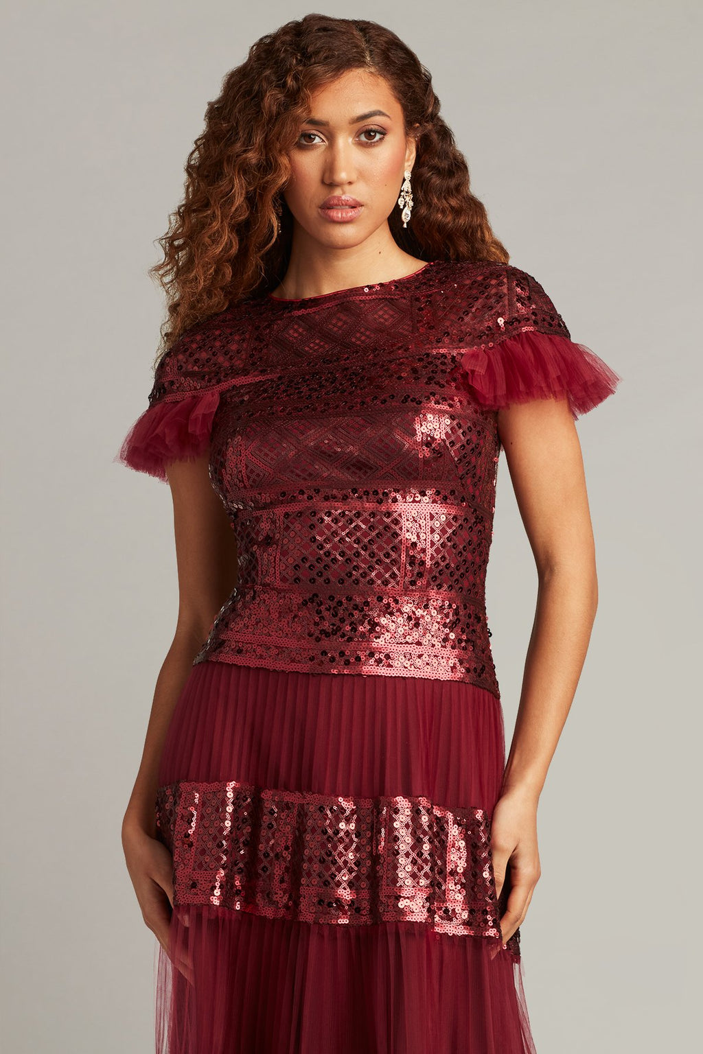 Forry Patchwork Sequin Tulle Tea-Length Dress