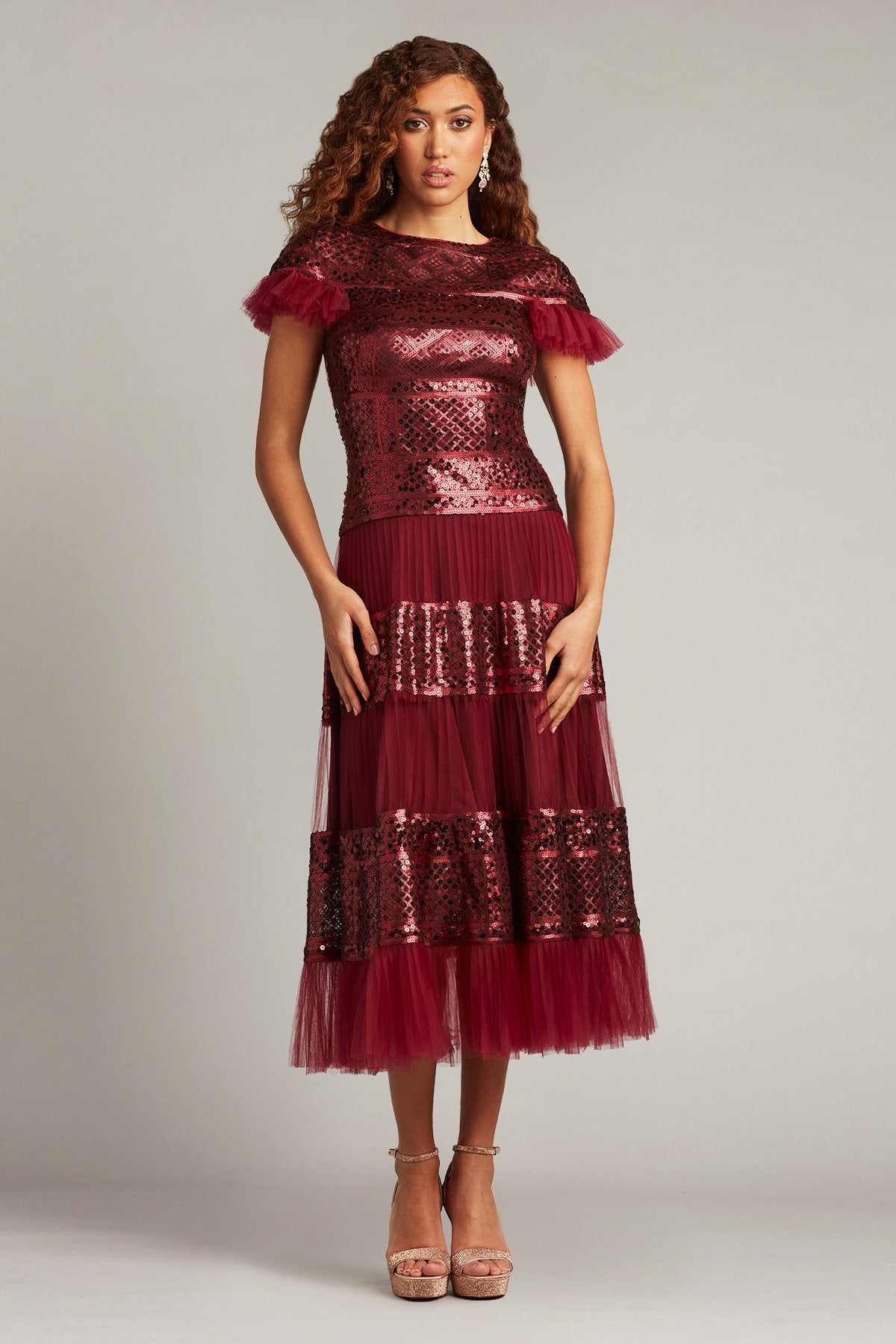 Forry Patchwork Sequin Tulle Tea-Length Dress