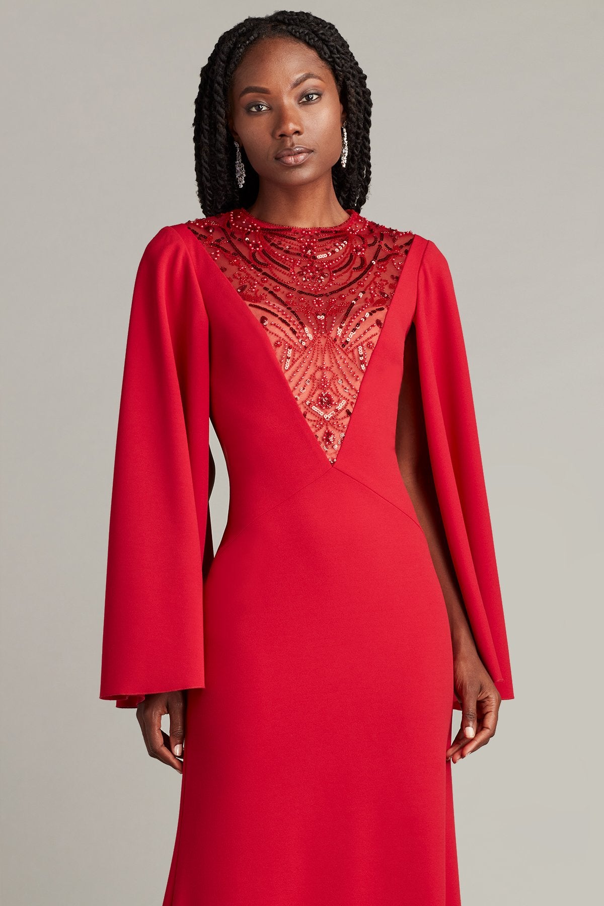 Asa Embellished Illusion Cape Sleeve Gown