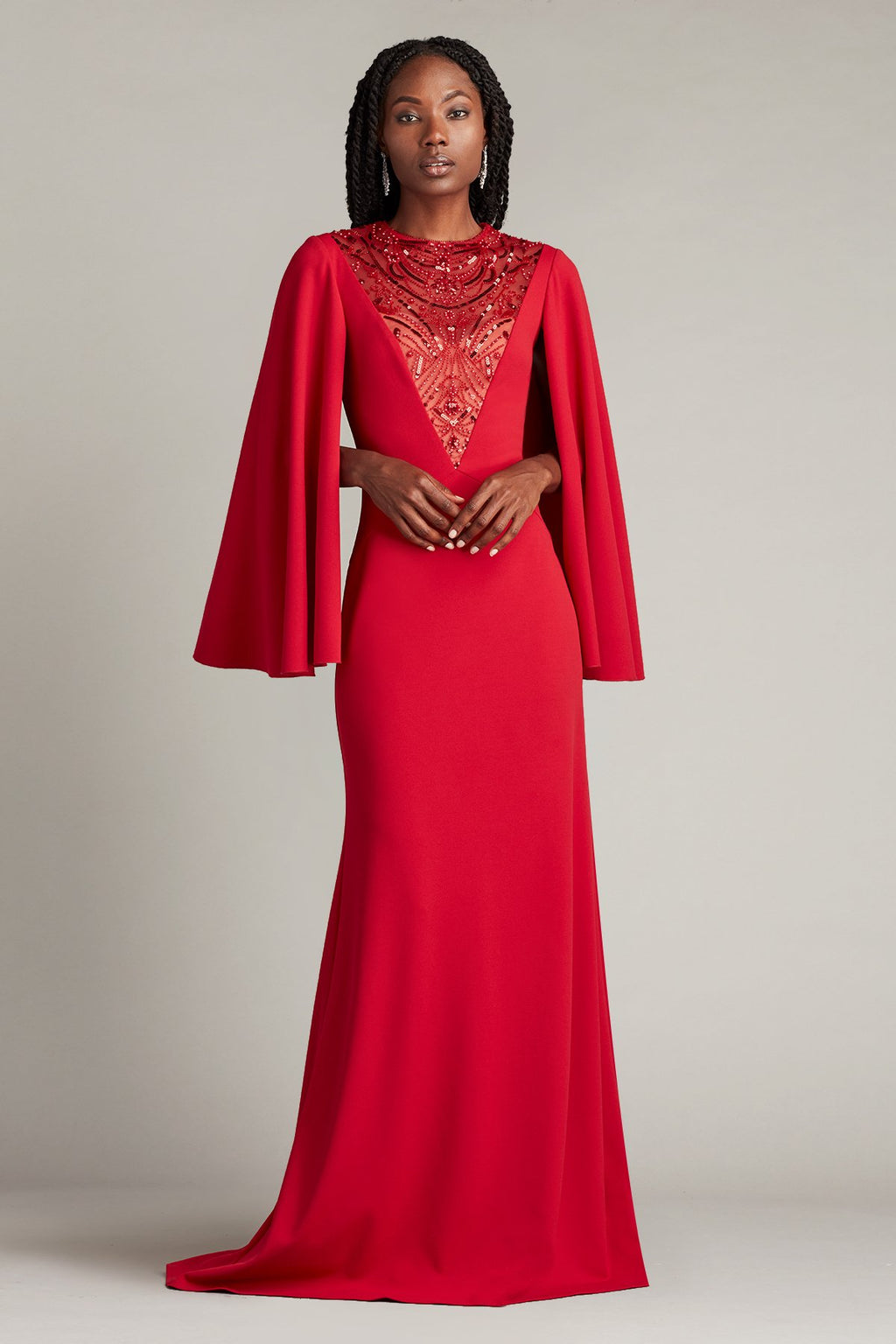 Asa Embellished Illusion Cape Sleeve Gown