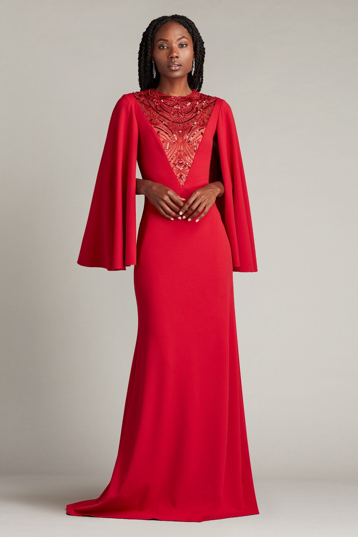 Asa Embellished Illusion Cape Sleeve Gown
