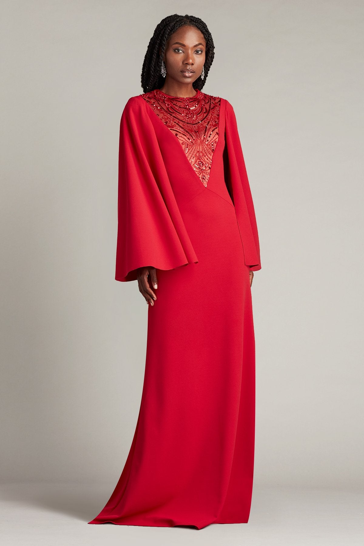 Asa Embellished Illusion Cape Sleeve Gown