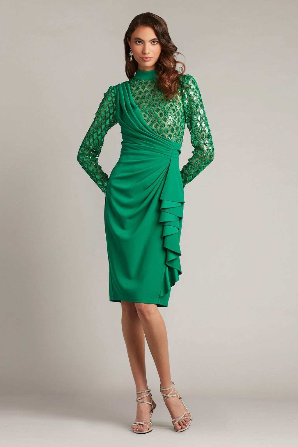 Ayo Draped Sequin Illusion Dress
