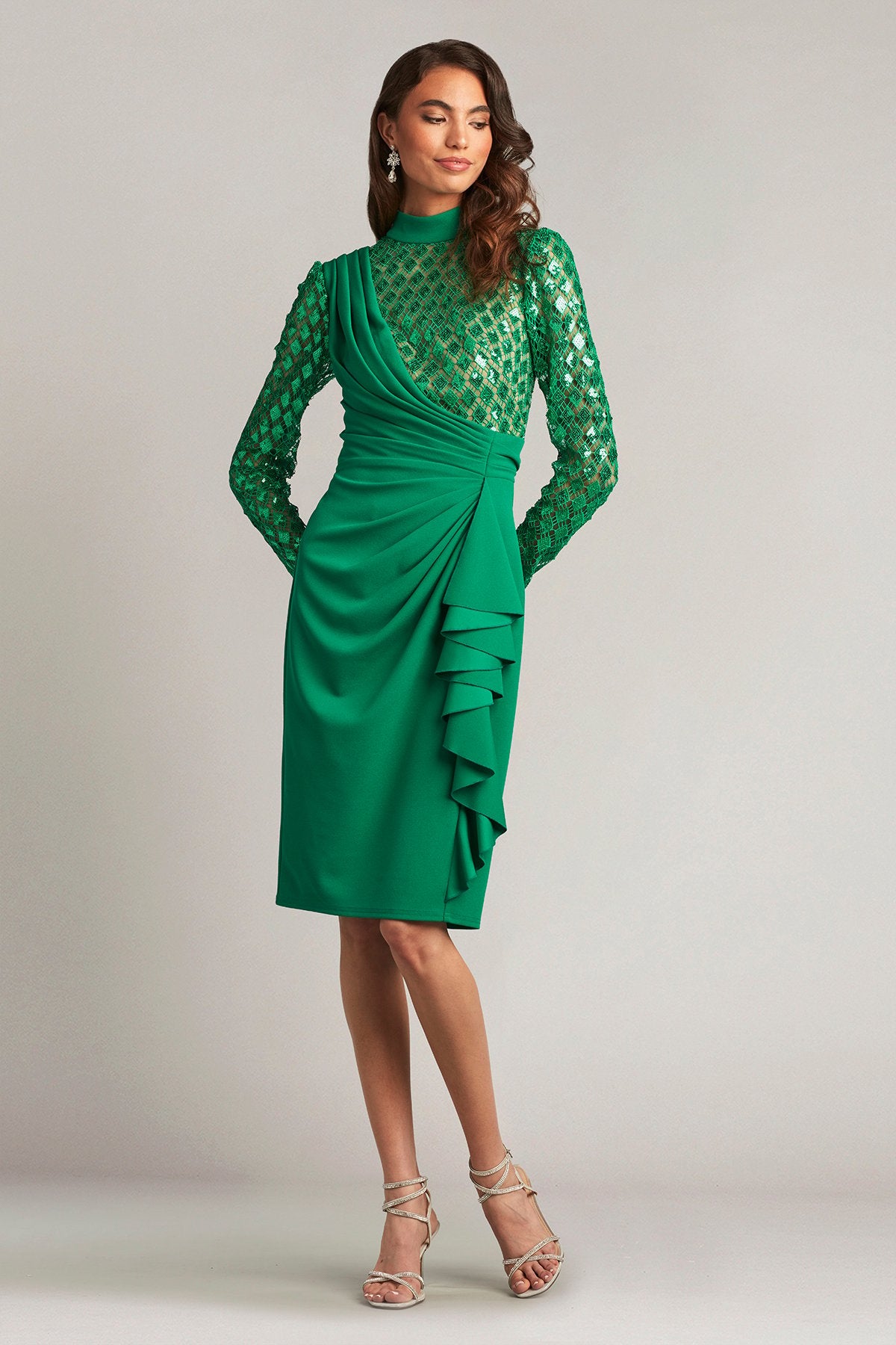 Ayo Draped Sequin Illusion Dress