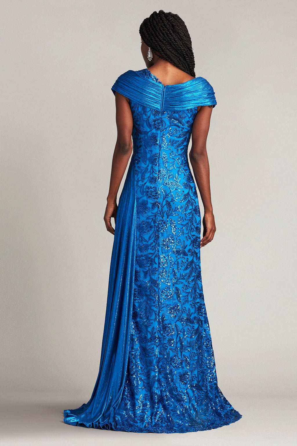 Chantelle Sequin Embroidered Draped Sash Gown