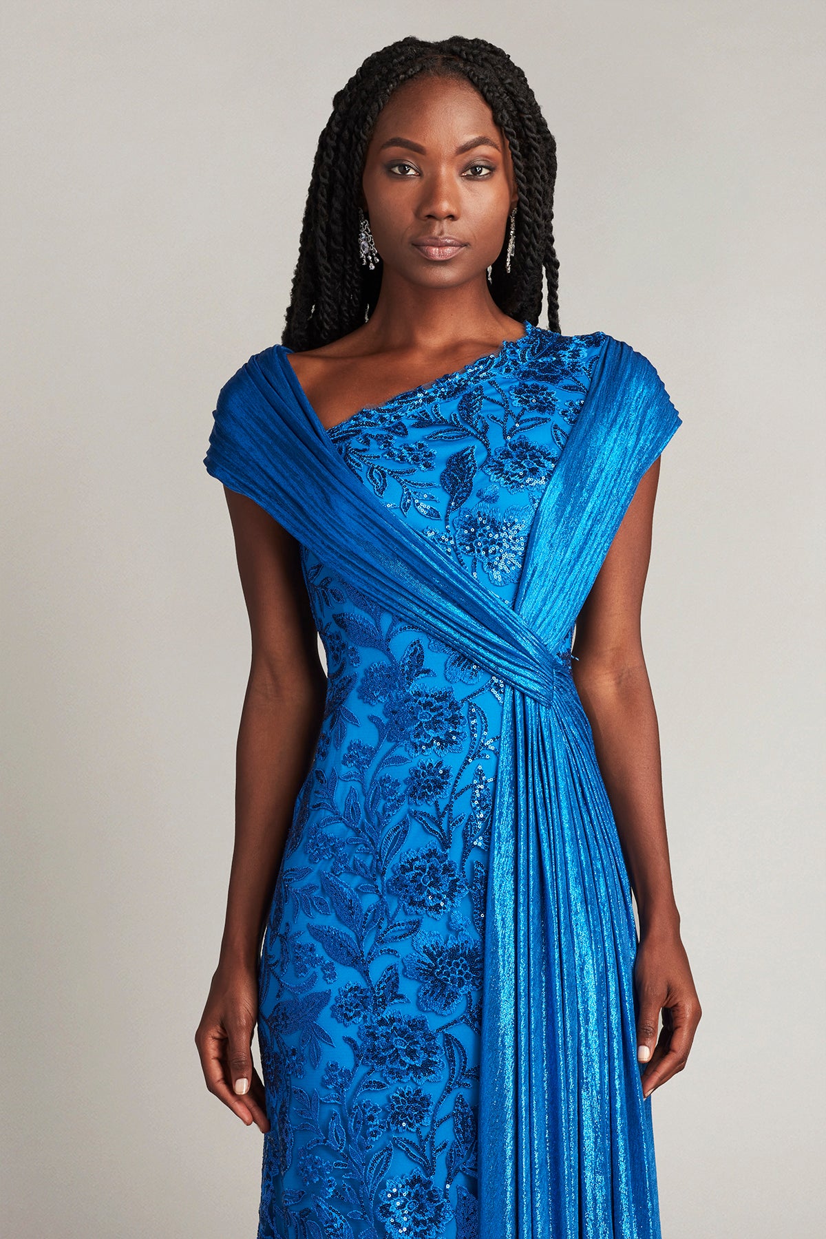 Chantelle Sequin Embroidered Draped Sash Gown