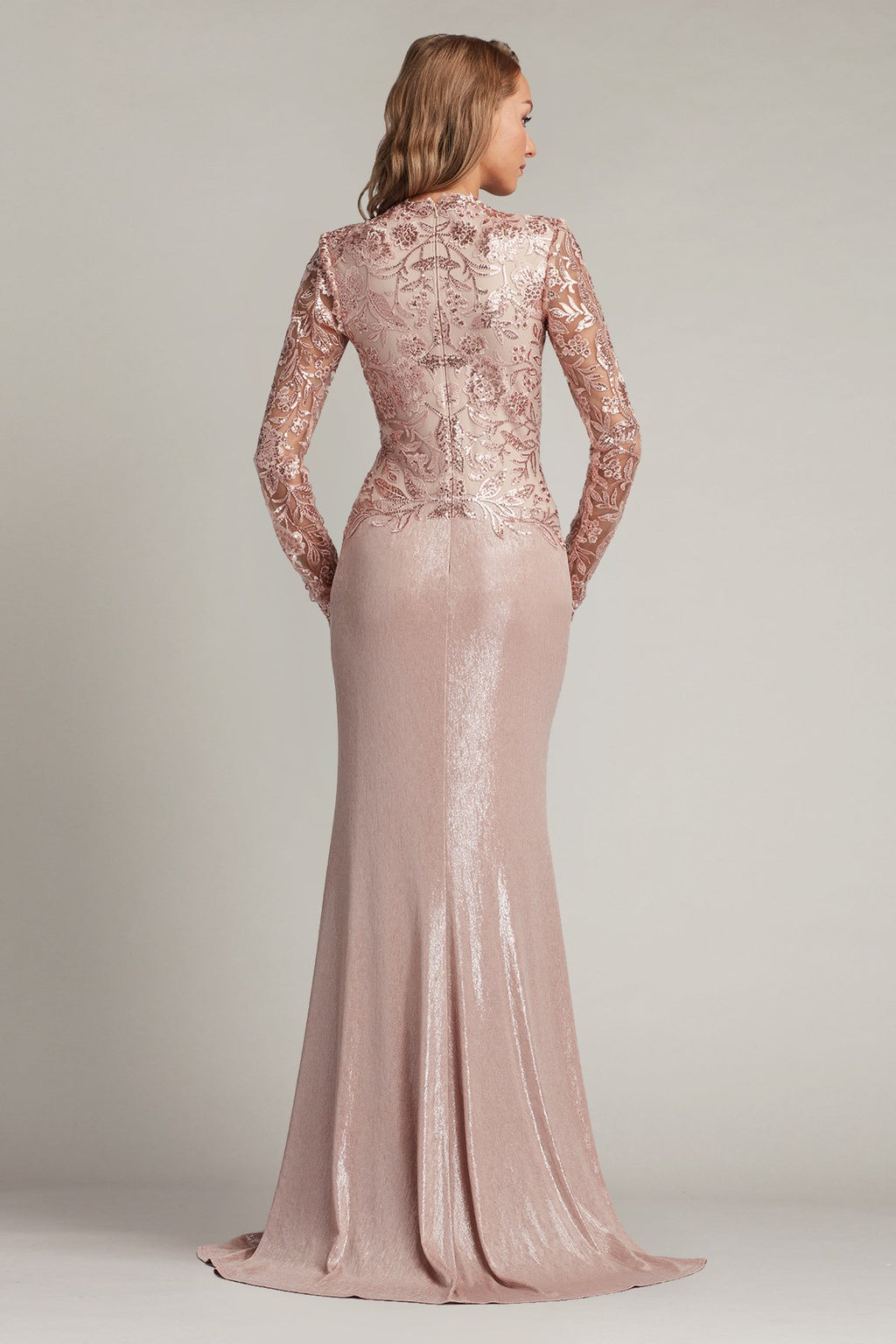 Ria Draped Metallic Embroidered Illusion Gown