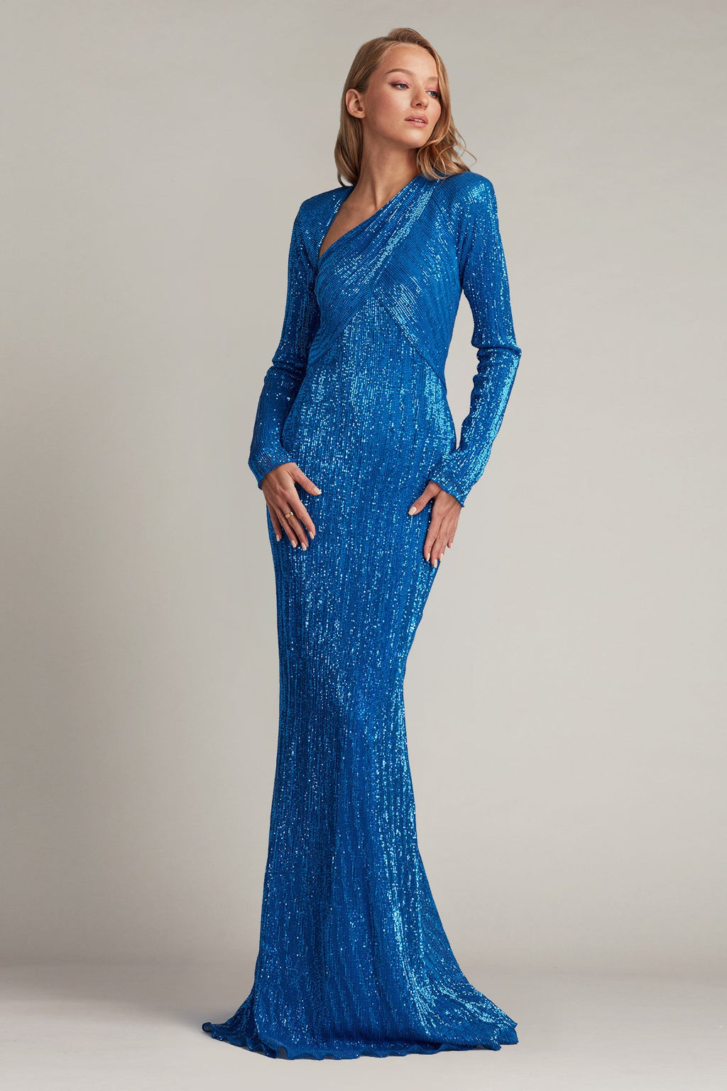 Marika Sequin Criss-Cross Draped Gown