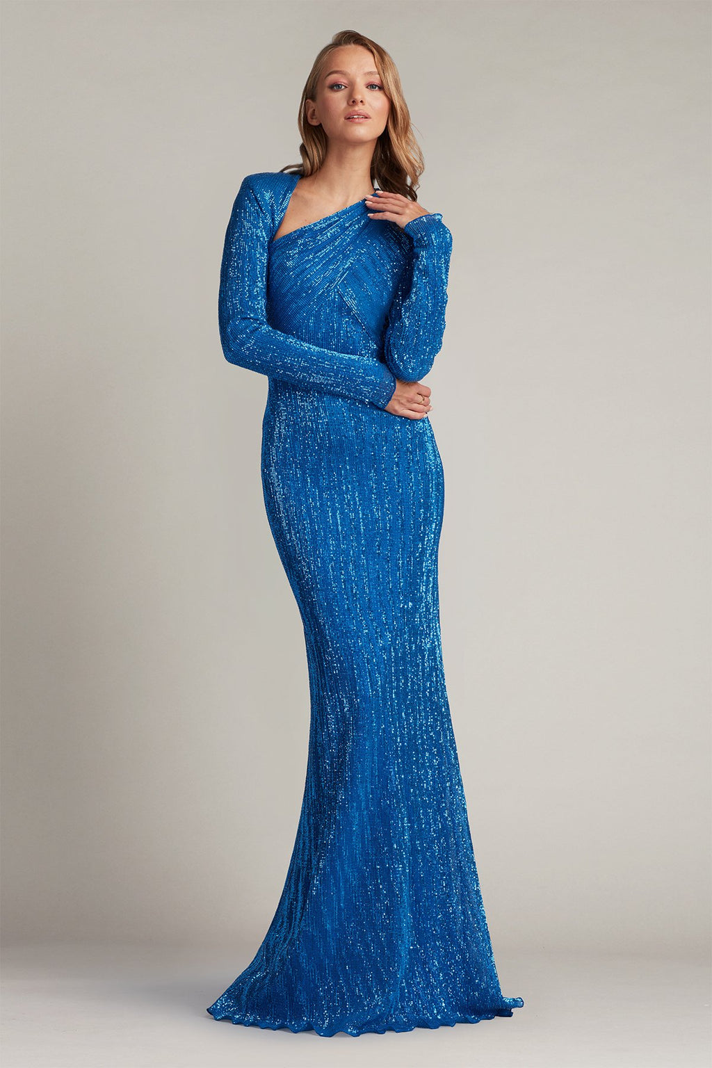 Marika Sequin Criss-Cross Draped Gown