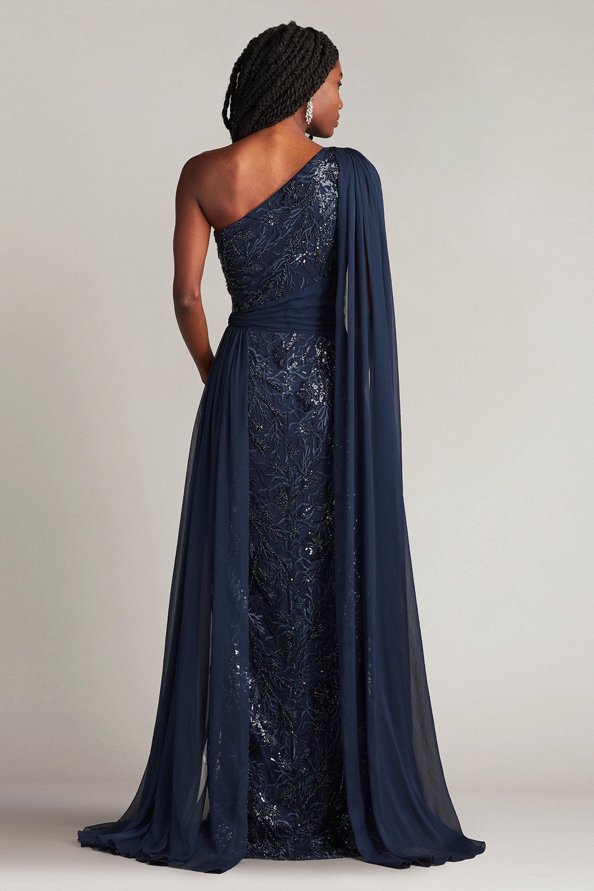 Ada Beaded One Shoulder Cape Sleeve Gown