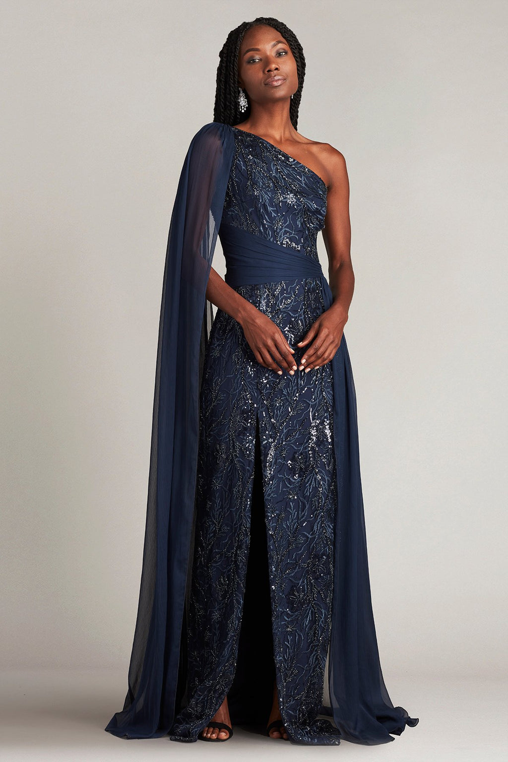 Ada Beaded One Shoulder Cape Sleeve Gown – Tadashi Shoji Official Online Boutique Ada Beaded One Shoulder Cape Sleeve Gown – Tadashi Shoji Official Online Boutique