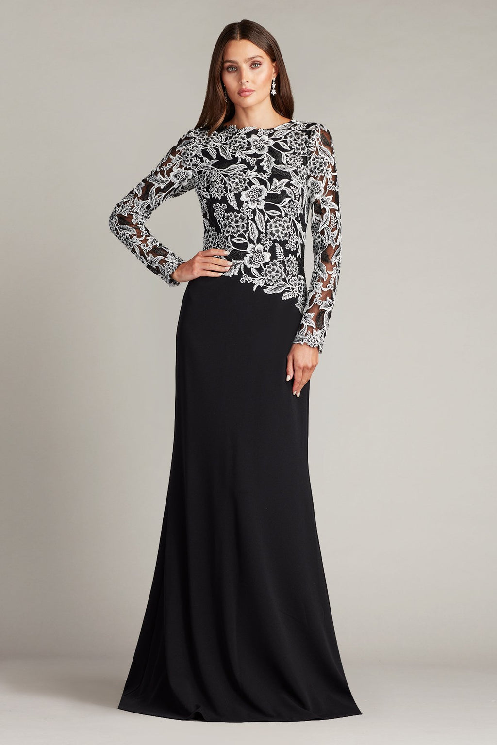 Breece Embroidered Tulle Contrast Gown